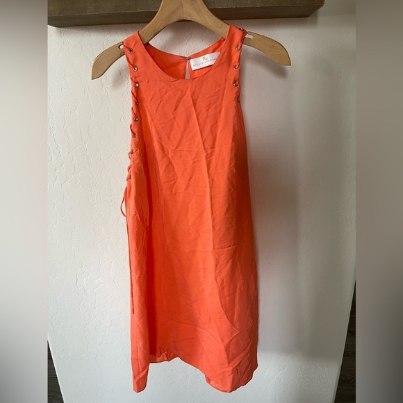 Amanda Uprichard| Neon Coral Silk Dress with Cute Sleeve Details, Size Medium••• - Picture 4 of 13